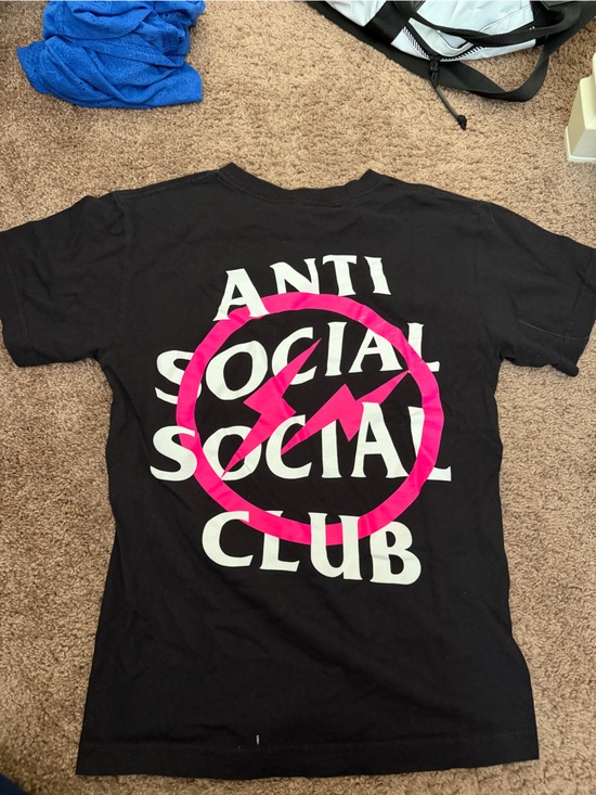 Anti Social Social Club Tops - Anti Social Social Club Black Tee with Pink Lightning Logo